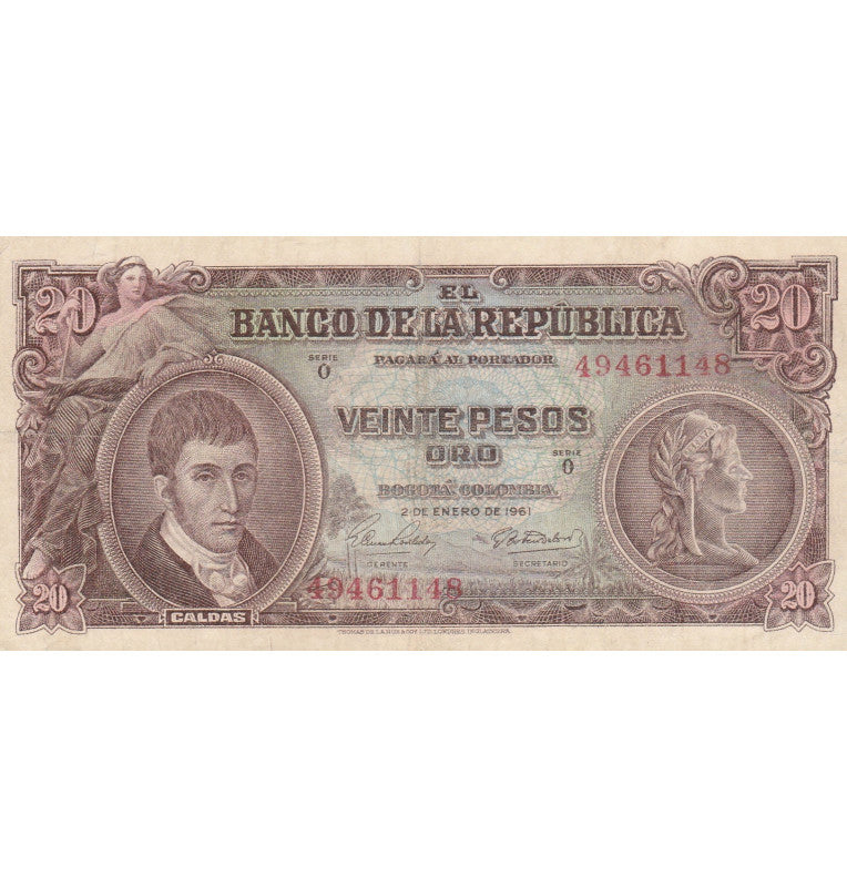 Colombia 20 Pesos Oro 1961. NO UNC