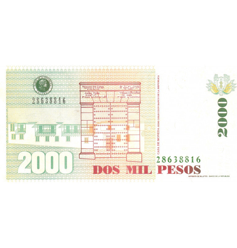 Colombia 2,000 Pesos 02-06-2003 Pick 445 (Large Format)