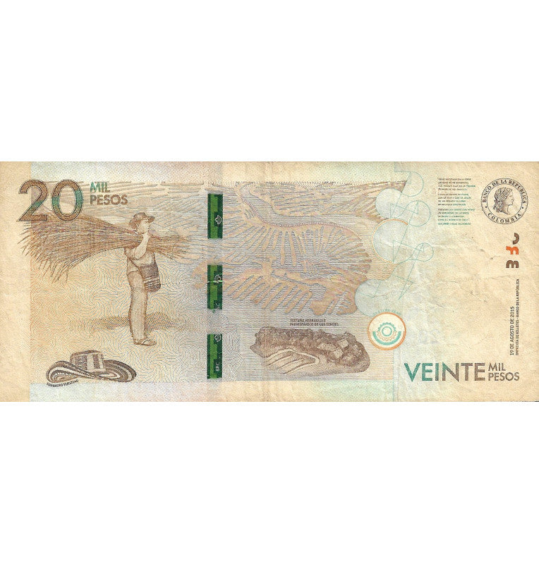 Colombia 20.000 Pesos 2015 (Número bajo 228) Circulado