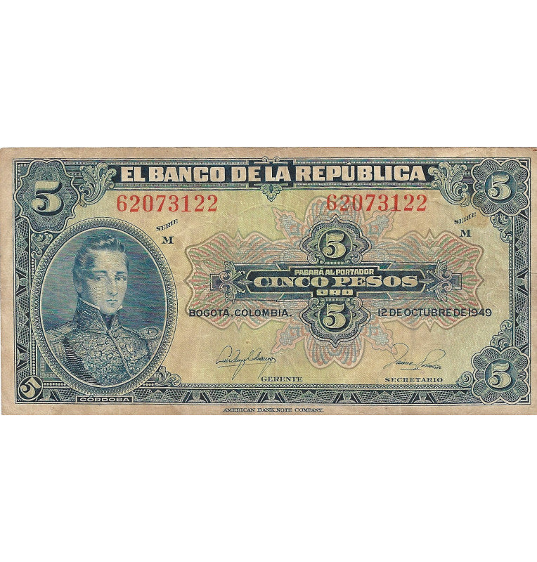 Colombia 5 Pesos Oro 1949. NO UNC