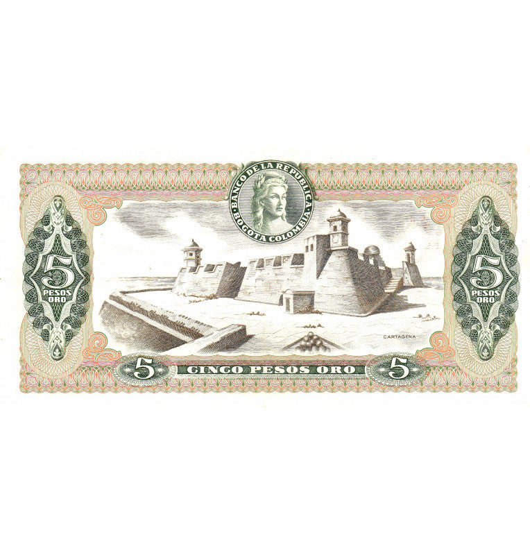 Colombia 5 Pesos Oro 1974 Pick 406 Reposición  (No UNC)