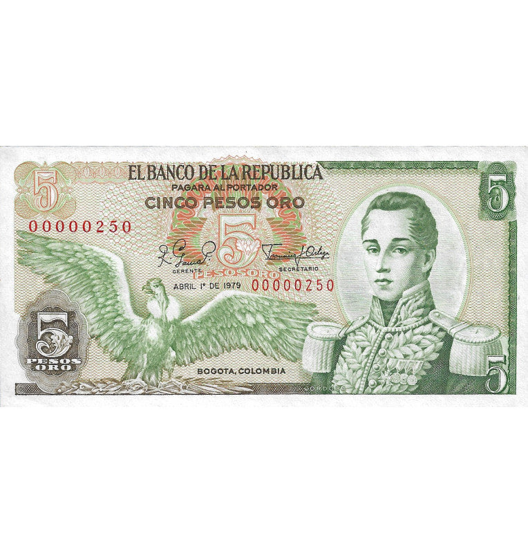 Colombia 5 Pesos Gold 1979 (Number under 250) NOT UNC