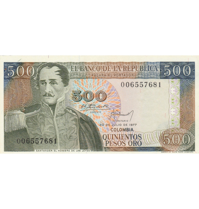 Colombia 500 Pesos Gold 1977 Pick 420a NOT UNC