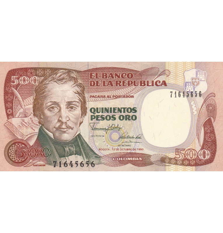 Colombia 500 Pesos Oro 1990 Pick 431d NO UNC