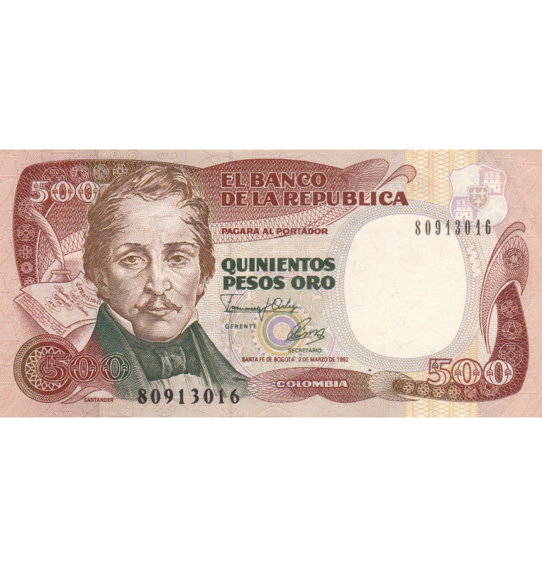 Colombia 500 Pesos Oro 1992 Pick 431a NO UNC
