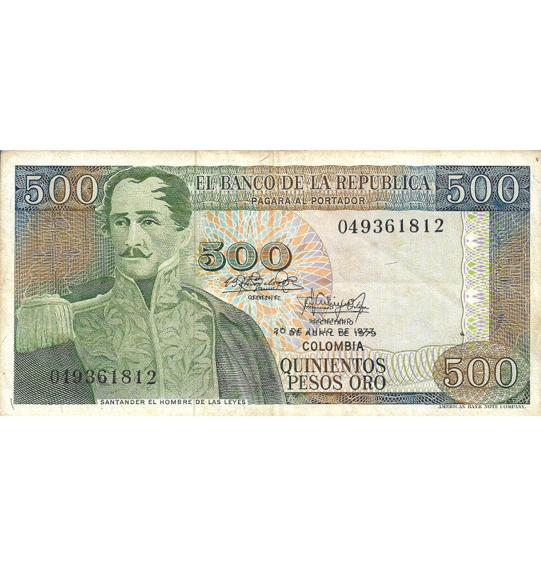 Colombia 500 Pesos Gold Double Date Error 1977-1979. NOT UNC