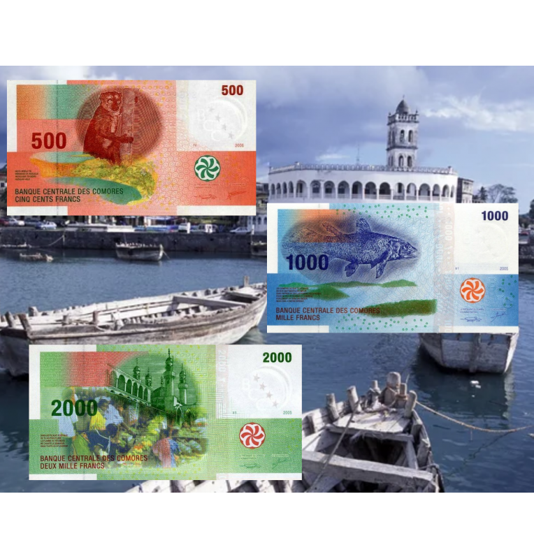 Comoros 500,1000,2000 Francs 2005-2006 Pick 15,16,17