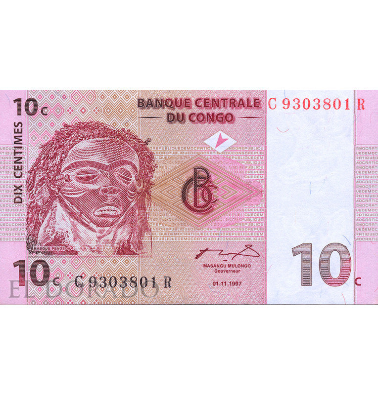 Congo 10 Cents 1997 Pick 82a