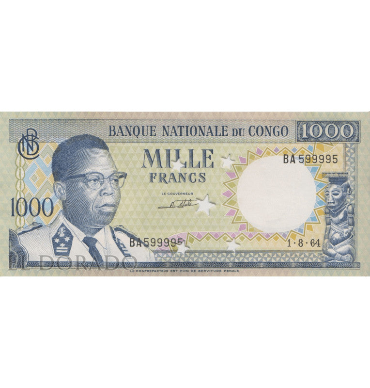 Congo 1,000 Francs 1964 Pick 8b