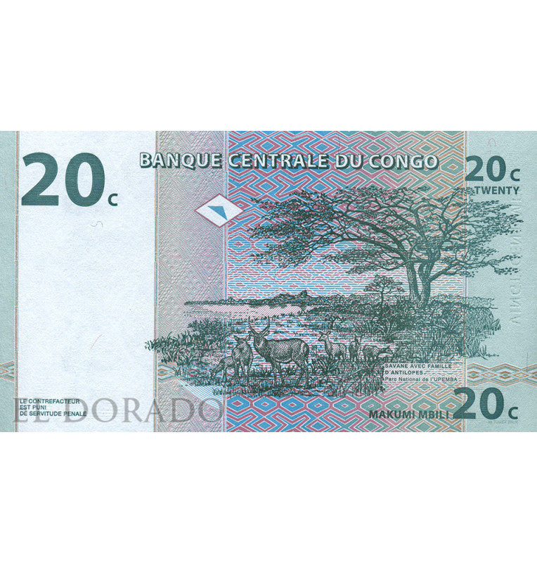 Congo 20 Cents 1997 Pick 83a