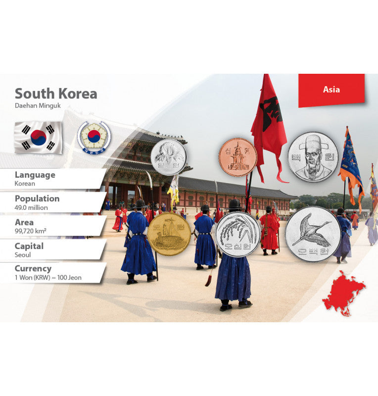 South Korea 1, 5, 10, 50, 100, 500 Won 1982-2017 KM 31, 32, 103, 34, 35, 27