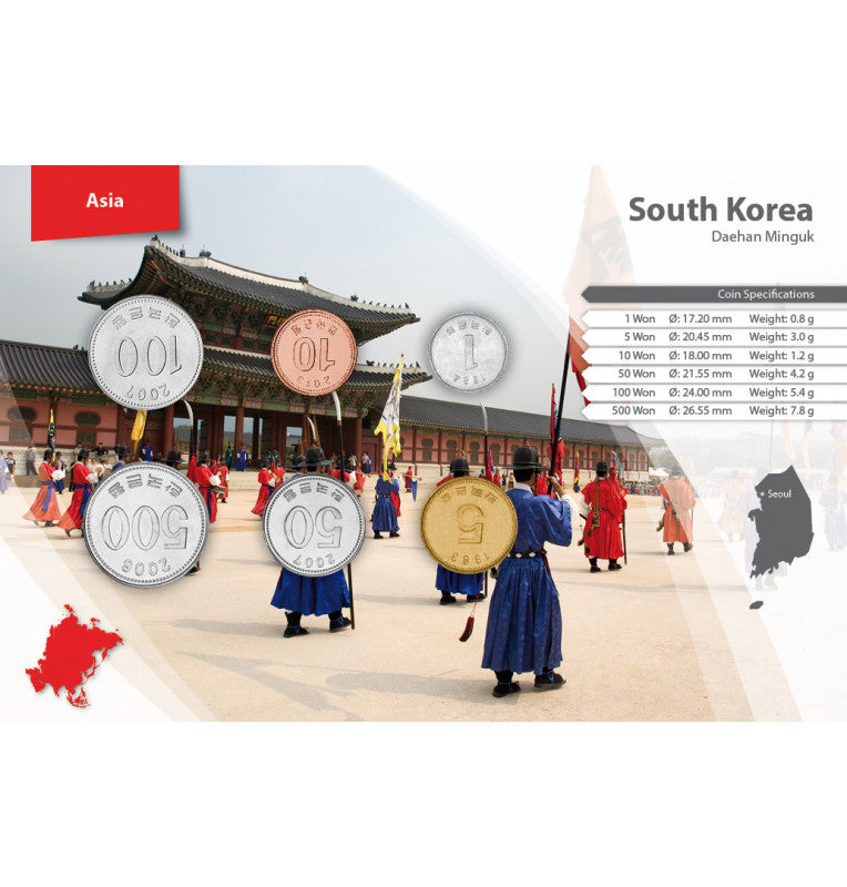 South Korea 1, 5, 10, 50, 100, 500 Won 1982-2017 KM 31, 32, 103, 34, 35, 27