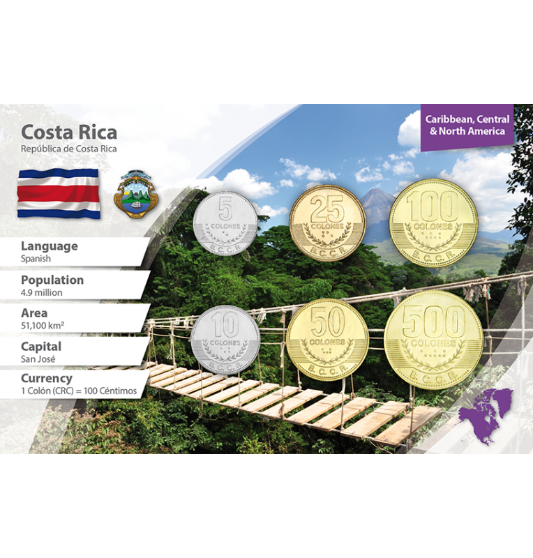 Costa Rica 5, 10, 25, 50, 100, 500 Colones 2001-2008 KM 227, 228, 229, 231, 230, 239