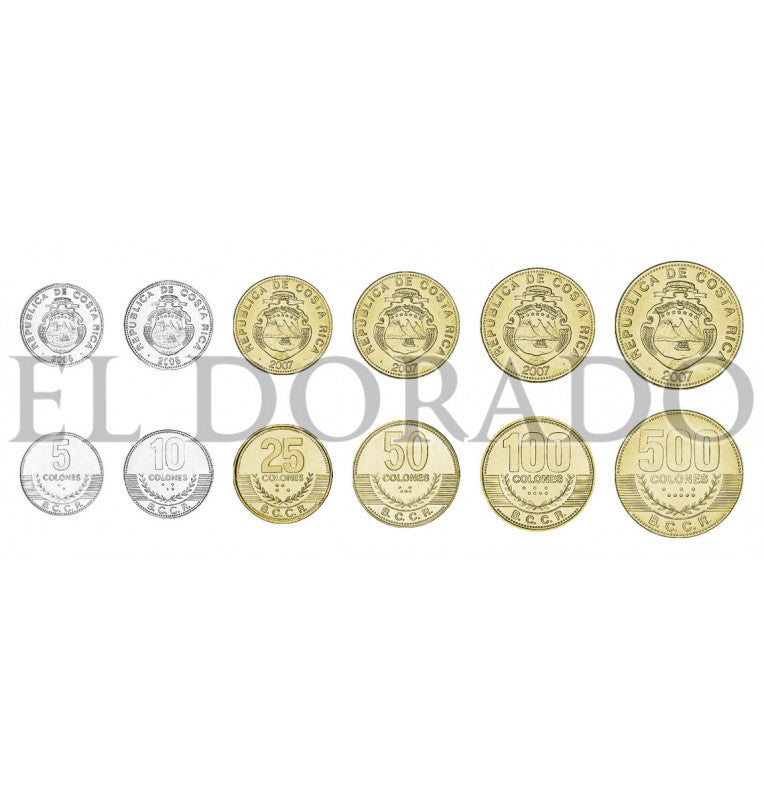 Costa Rica 5, 10, 25, 50, 100, 500 Colones 2001-2008 KM 227, 228, 229, 231, 230, 239