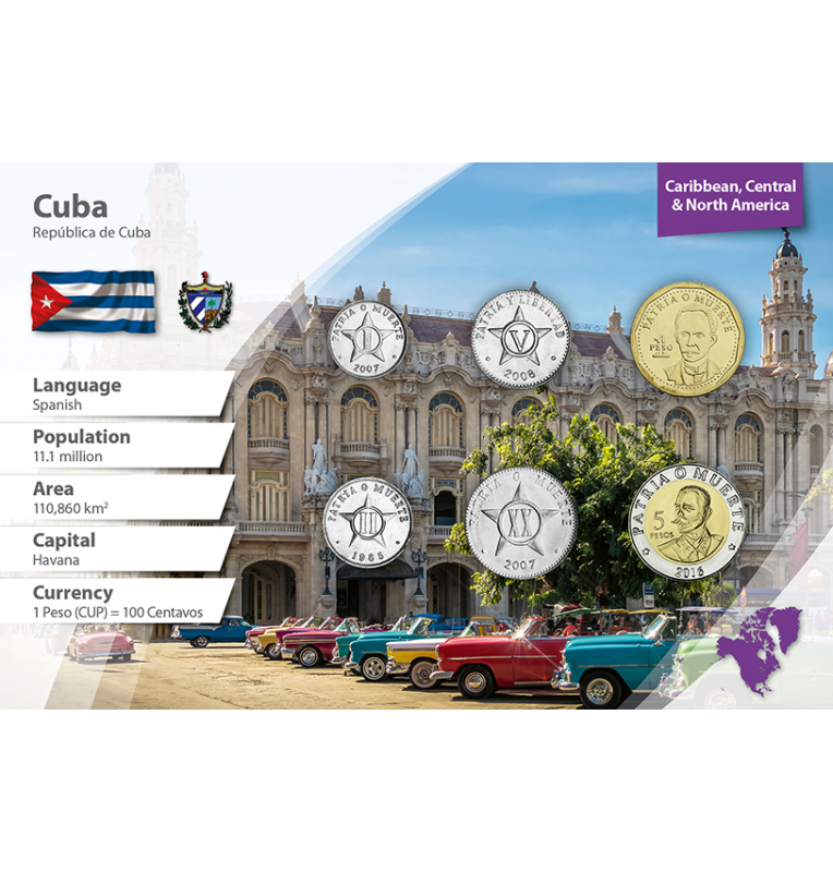Cuba 1, 2, 5, 20 Cents, 1, 5 Peso 1963-2016 KM 33, 104, 34, 35, 347, New