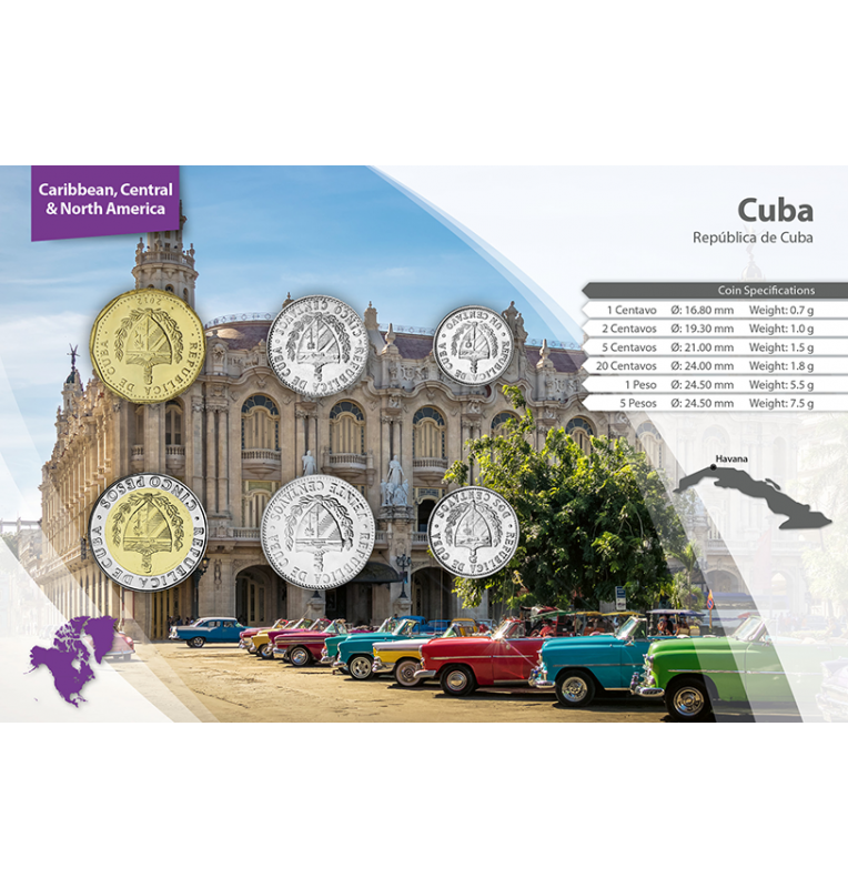 Cuba 1, 2, 5, 20 Cents, 1, 5 Peso 1963-2016 KM 33, 104, 34, 35, 347, New