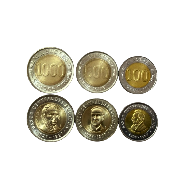 Ecuador set of 3 coins 100, 500, 1000 Sucre 1997