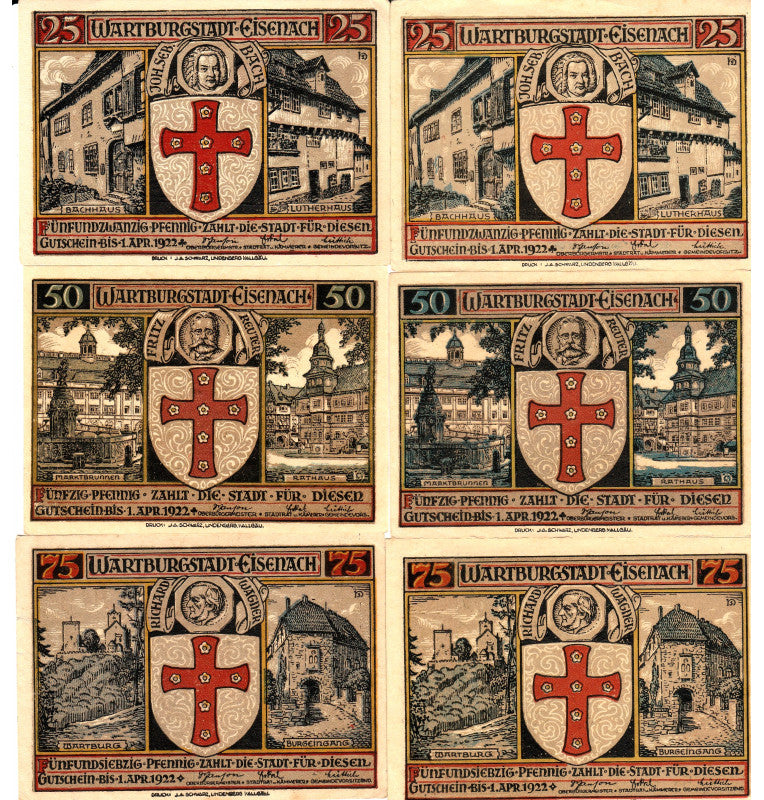 Eisenach Set 6 Notgelds 1922