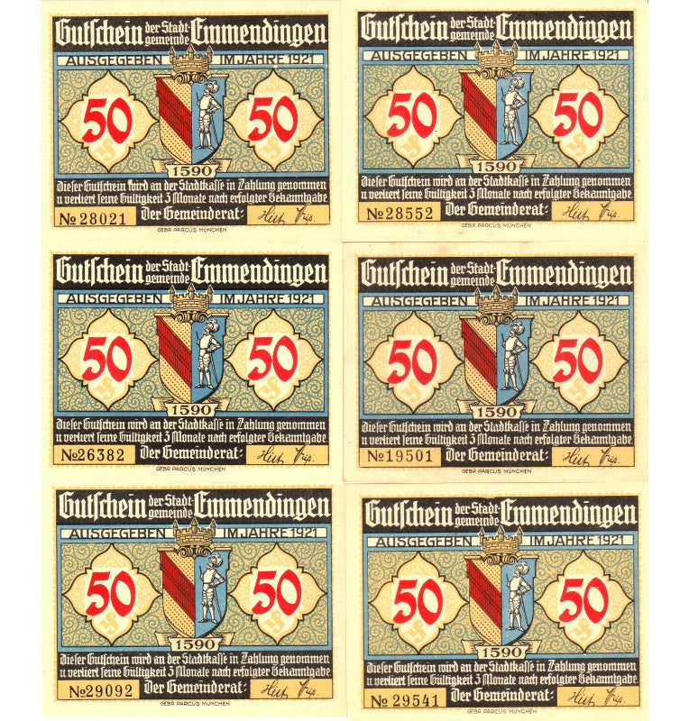 Emmendingen Set 6 Notgelds 1921
