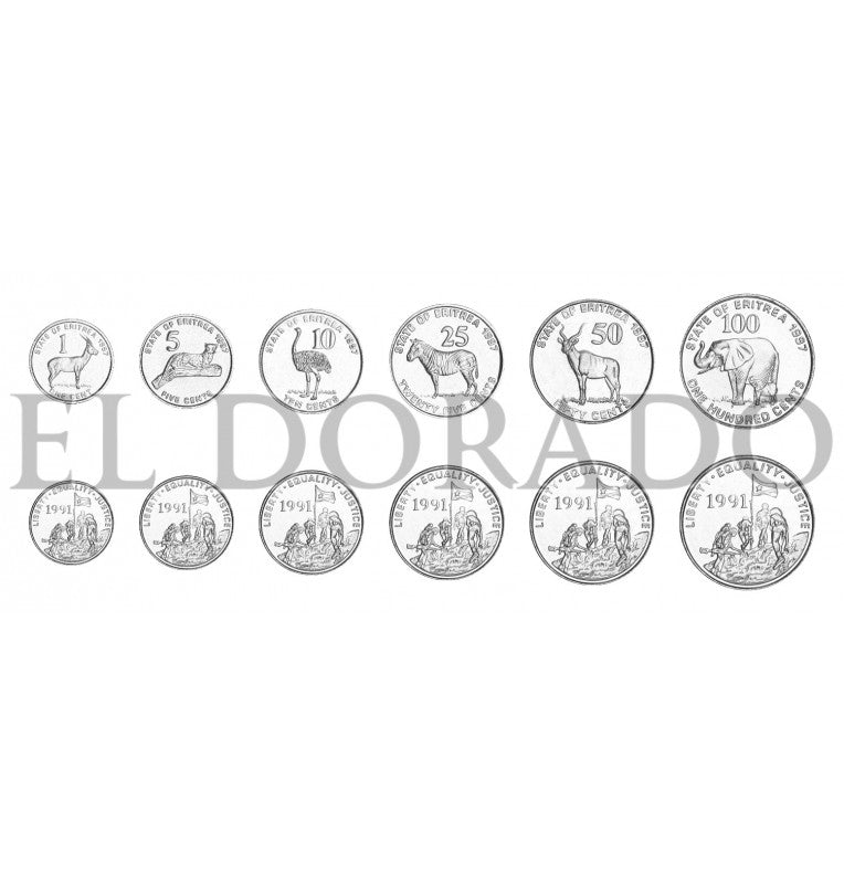 Eritrea 1, 5, 10, 25, 50, 100 Cents 1997 KM 43, 44, 45, 46, 47, 48