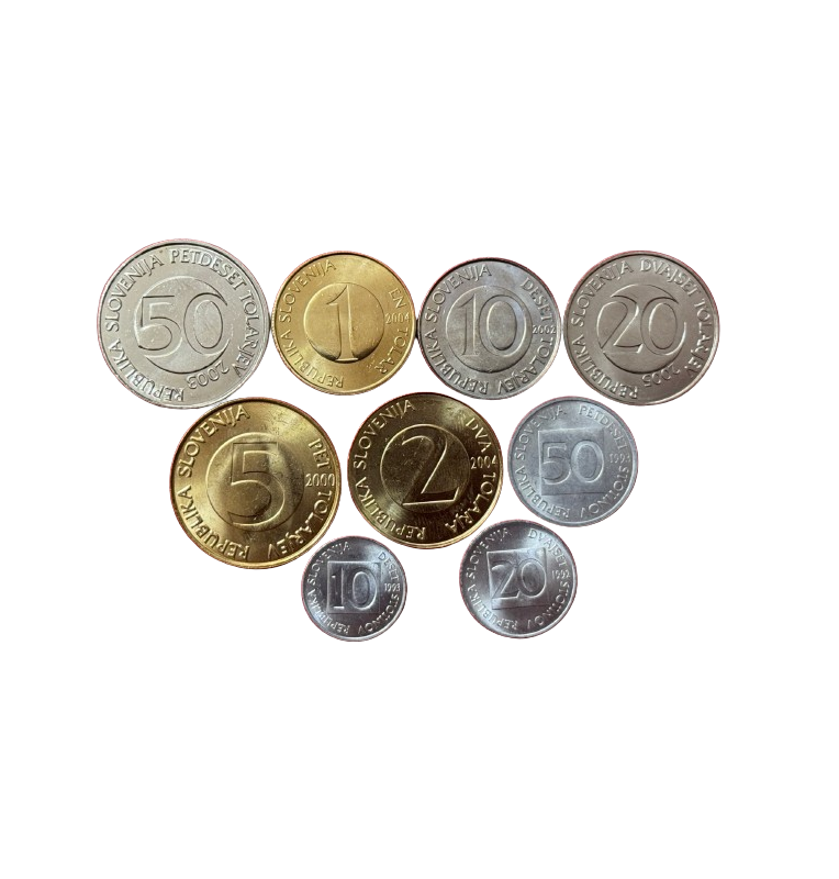 Slovenia set of 9 coins 10,20,50 Stotinov, 1,2,5,10,20,50 Tolarjev 1992-2006