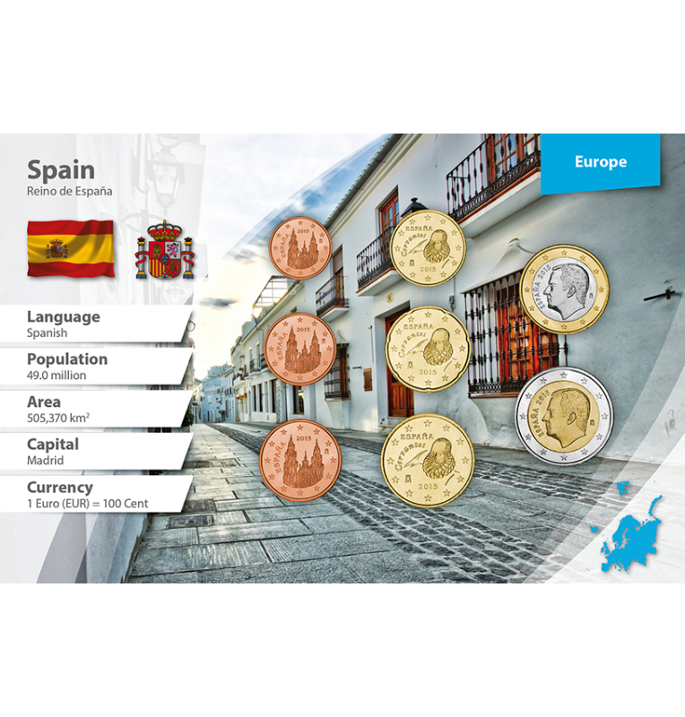Spain 1, 2, 5, 10, 20, 50 Cents, 1, 2 Euros 2015-2020 KM 1144, 1145, 1146, 1147, 1148, 1149, 1327, 1328