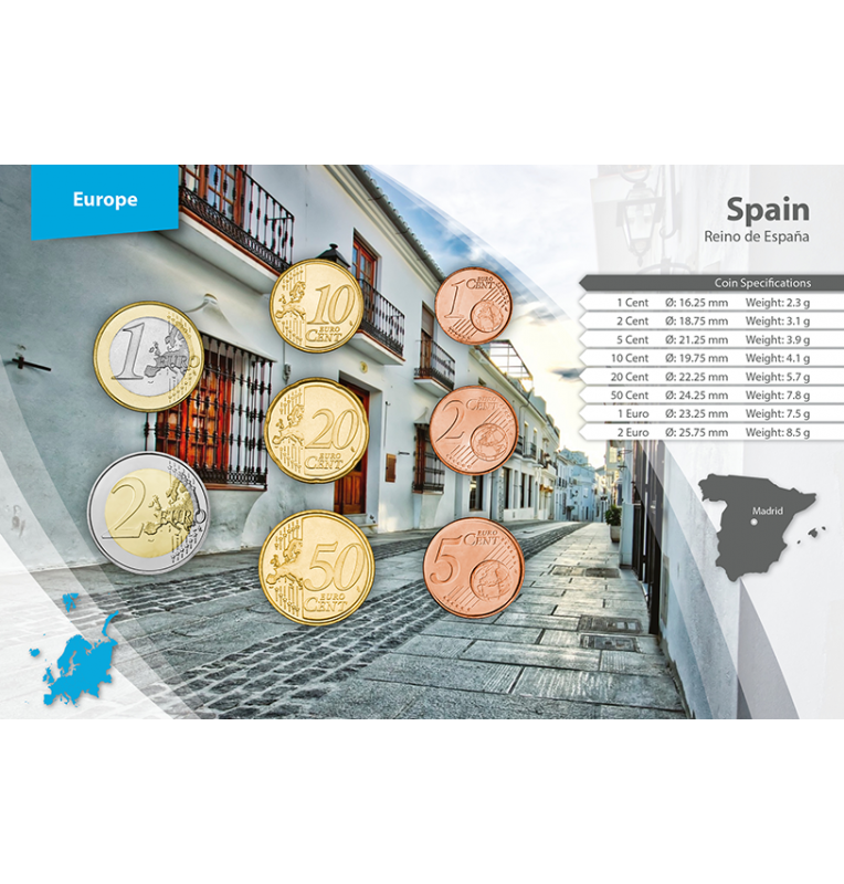 Spain 1, 2, 5, 10, 20, 50 Cents, 1, 2 Euros 2015-2020 KM 1144, 1145, 1146, 1147, 1148, 1149, 1327, 1328