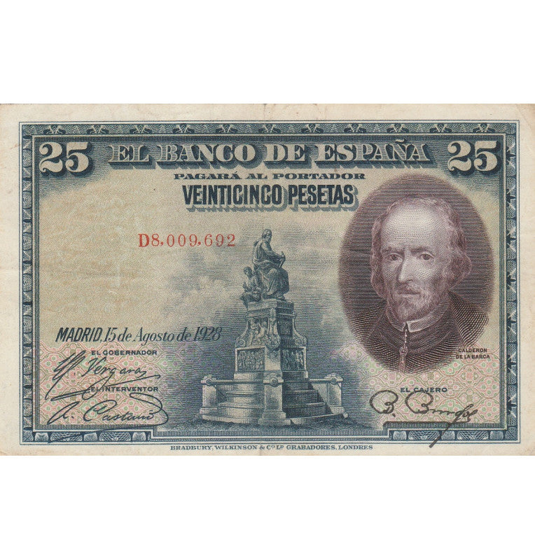 Spain 25 Pesetas 1928 Pick 74 NO UNC