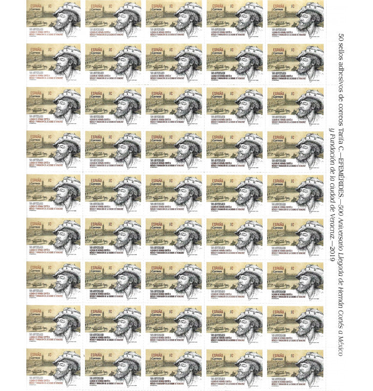 Spain Post Office. Stamp commemorating the 500th anniversary of Hernán Cortés's arrival in Mexico.