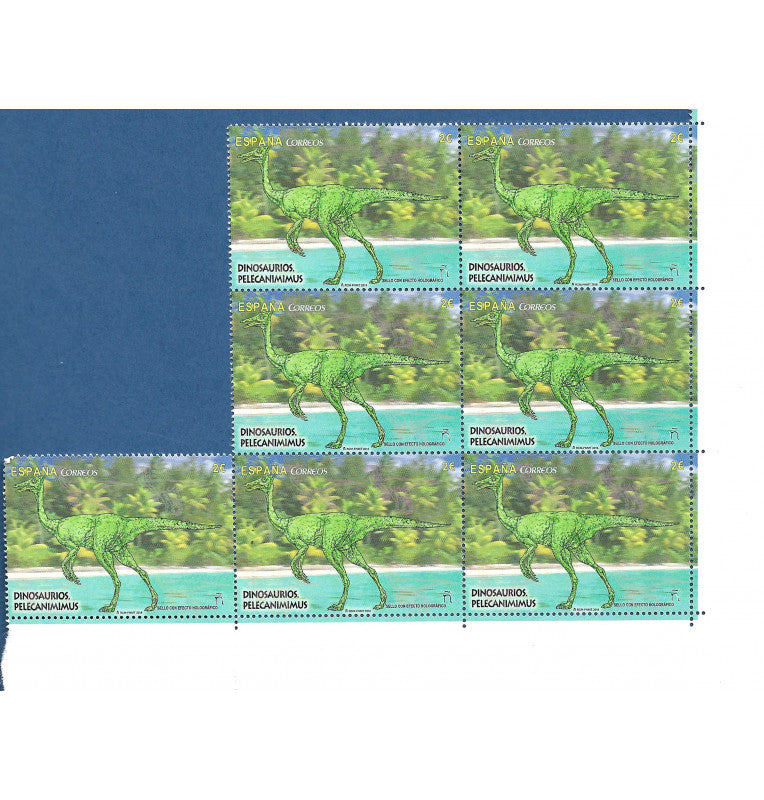 Spain Post Office, Pelecanimimus Dinosaur Stamp, stamp with holographic effect