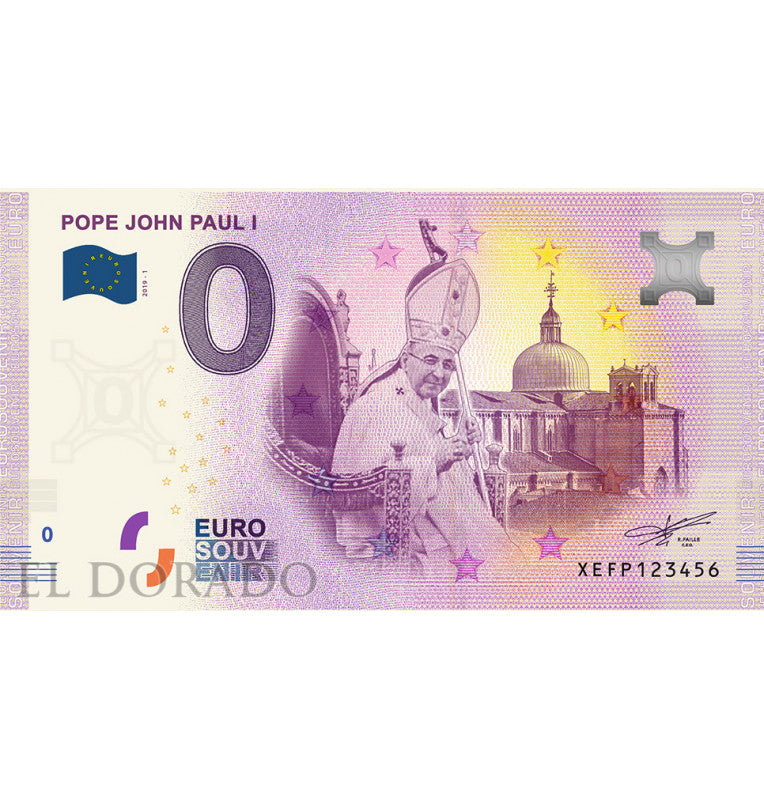 Estado de la Ciudad del Vaticano 0 Euro Souvenir Note 2019 Papa John Paul I