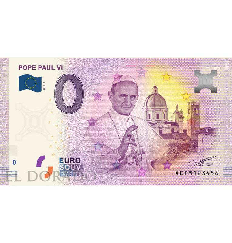 Estado de la Ciudad del Vaticano 0 Euro Souvenir Note 2020 Papa Paul VI