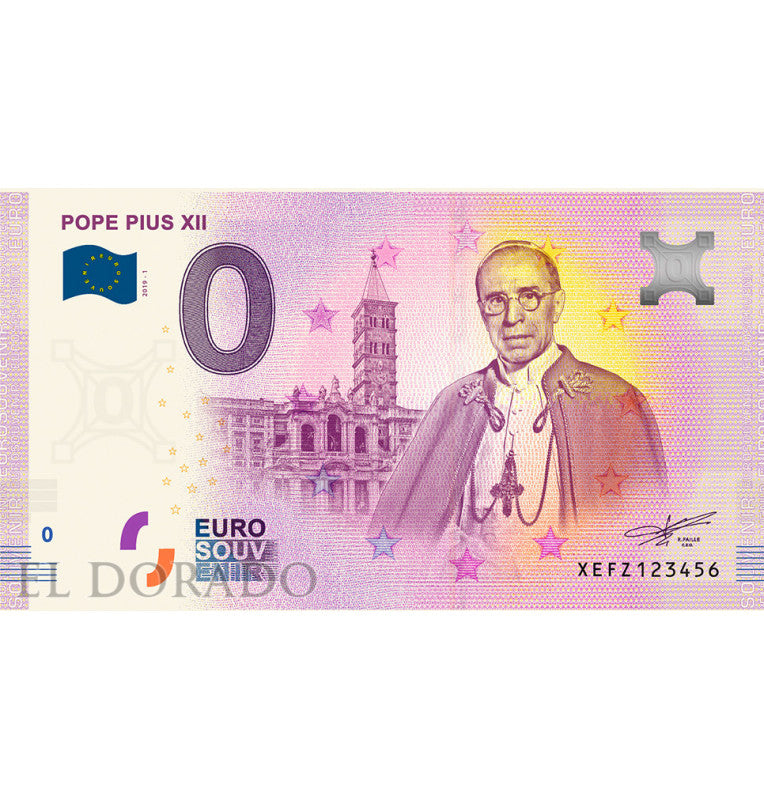 Estado de la Ciudad del Vaticano 0 Euro Souvenir Note 2019 Papa Pius XII