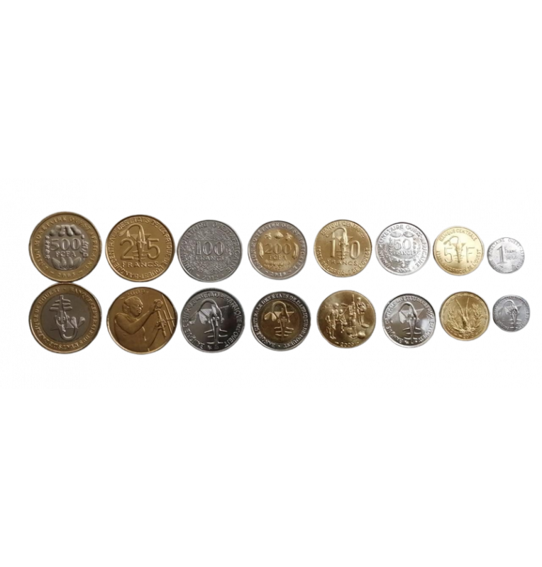 West African States set of 8 coins 1, 5, 10, 25, 50, 100, 200, 500 Francs 1960-2013
