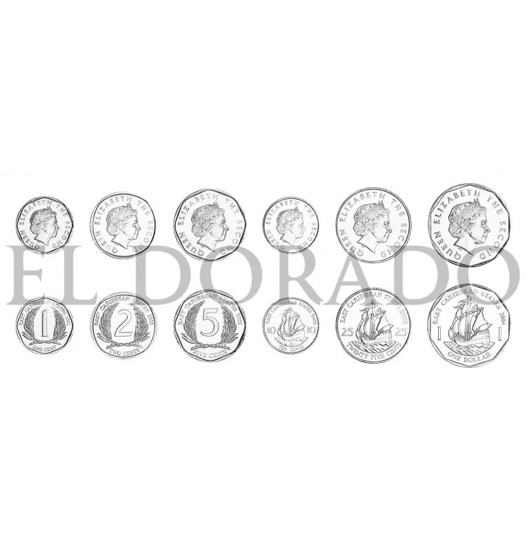 Eastern Caribbean States 1, 2, 5, 10, 25 Cents, 1 Dollar 2002-2017 KM 34, 35, 36, 37, 38, 39