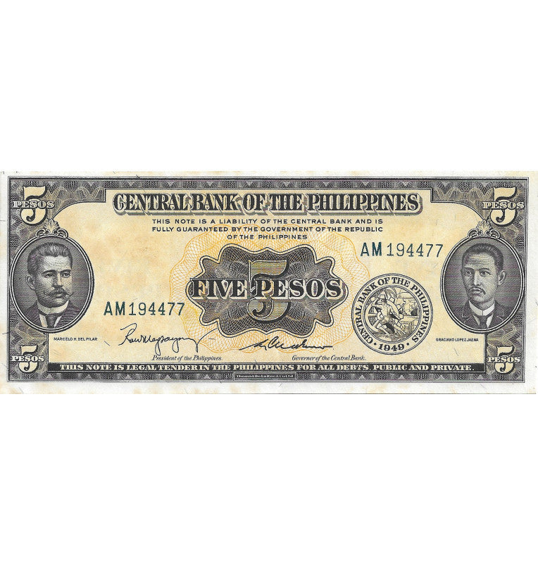 Philippines 5 Pesos 1949 Pick 135f Contains stains