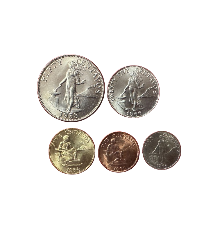 Philippines set of 5 coins 1, 5, 10, 25, 50 Centavos 1958-1966 NON UNC