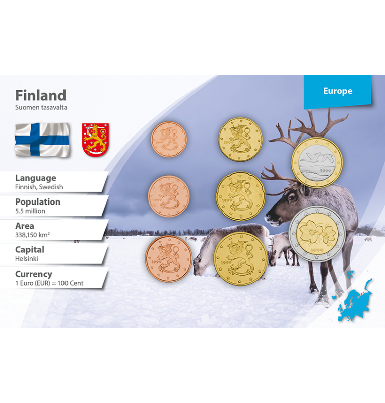 Finland 1, 2, 5, 10, 20, 50 Cents, 1, 2 Euros 1999-2015 KM 98, 99, 100, 101/126, 102/127, 103/128, 104/129, 105/130