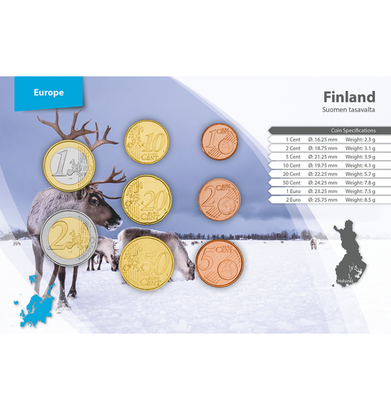 Finland 1, 2, 5, 10, 20, 50 Cents, 1, 2 Euros 1999-2015 KM 98, 99, 100, 101/126, 102/127, 103/128, 104/129, 105/130