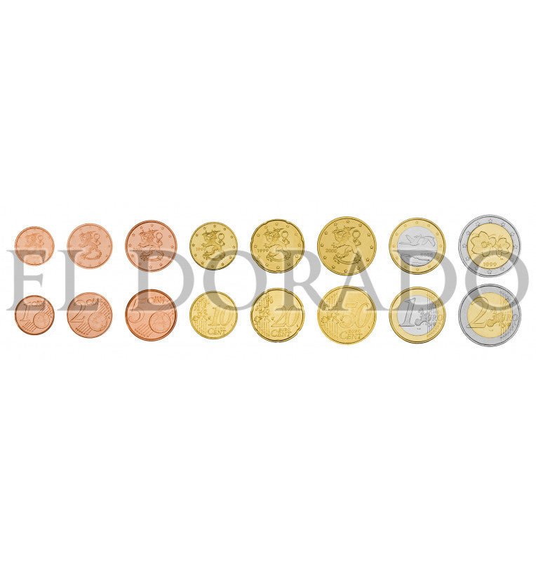 Finland 1, 2, 5, 10, 20, 50 Cents, 1, 2 Euros 1999-2015 KM 98, 99, 100, 101/126, 102/127, 103/128, 104/129, 105/130