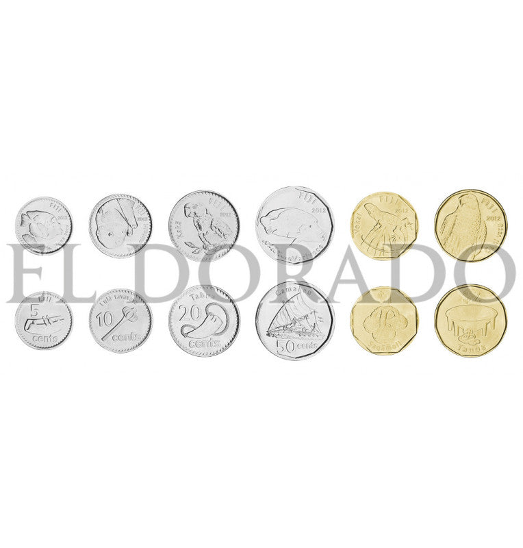 Fiyi 5, 10, 20, 50 Céntimos, 1, 2 Dólares 2012 KM 332, 333, 334, 335, 336, 337