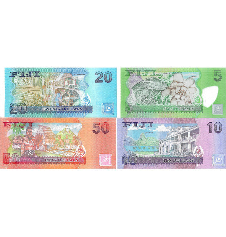 Fiji set of 4 banknotes 5, 10, 20, 50 Dollars