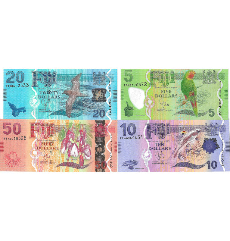 Fiji set of 4 banknotes 5, 10, 20, 50 Dollars