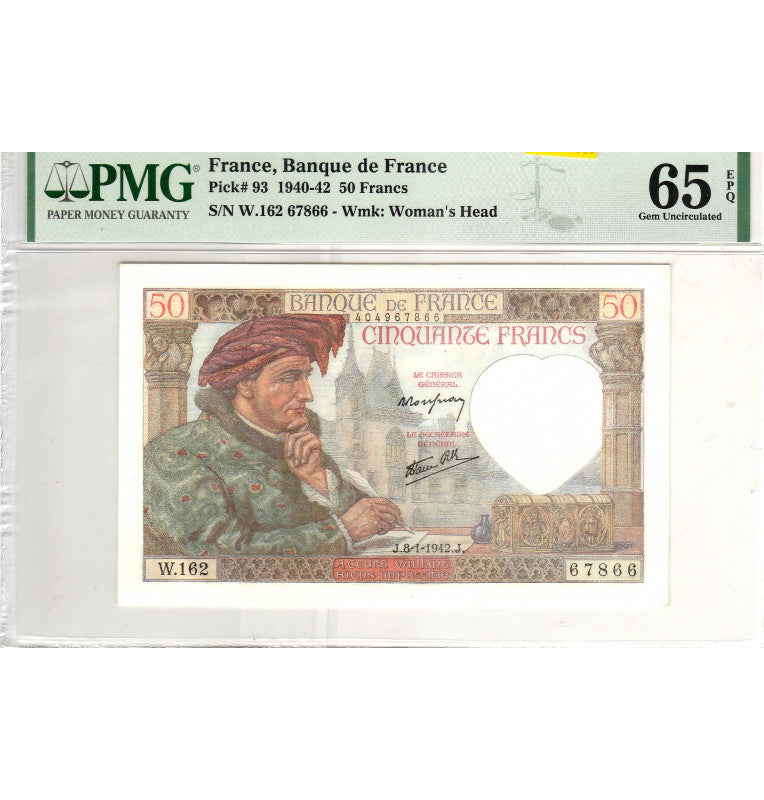 France 50 Francs 1940-1942 Pick 93 (Certified)