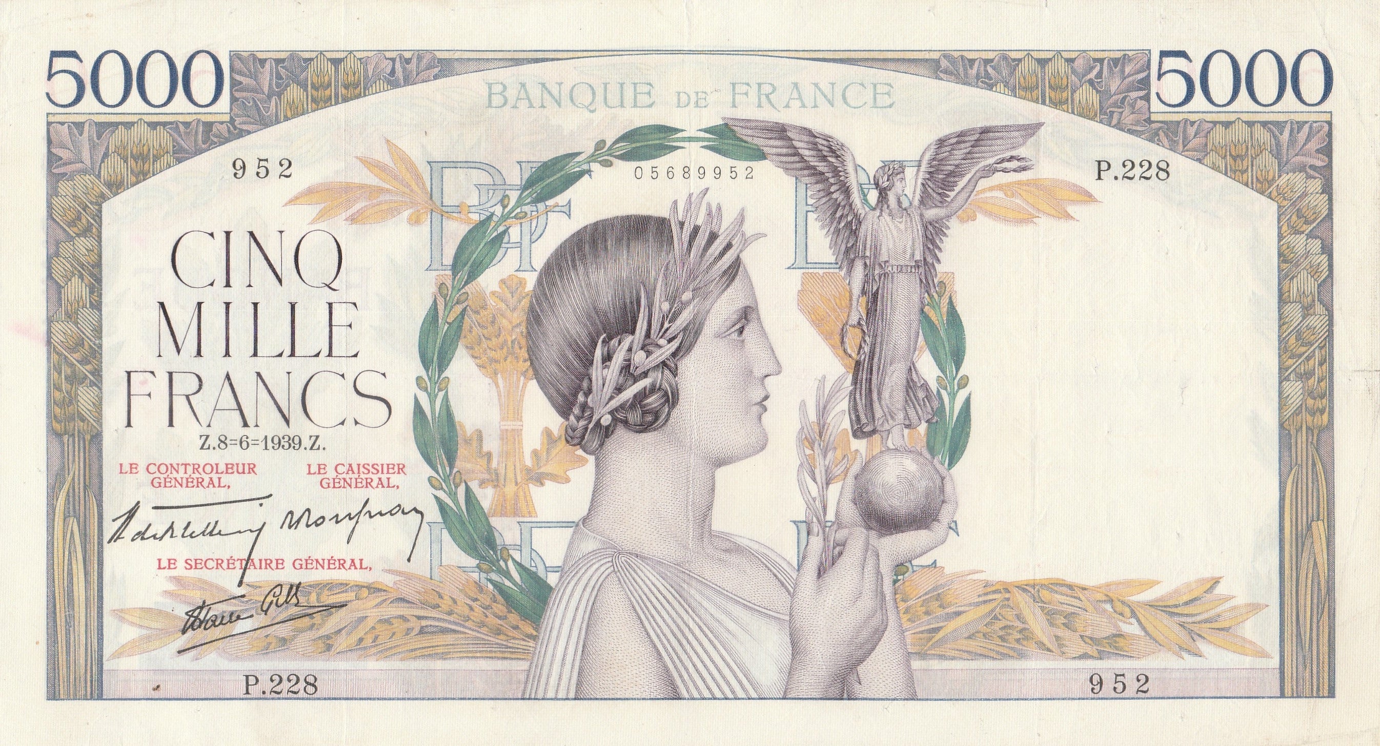 Francia 5000 Francos 1939 Pick 97 NO UNC
