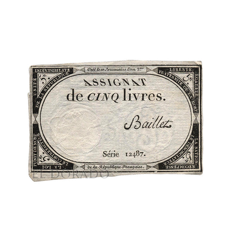 France Framed 5 Livres Year 1793 Pick A76