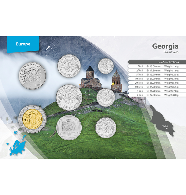Georgia 1, 2, 5, 10, 20, 50 Tetri, 1, 2 Lari 1993-2006 KM 76, 77, 78, 79, 80, 89, 90, 94