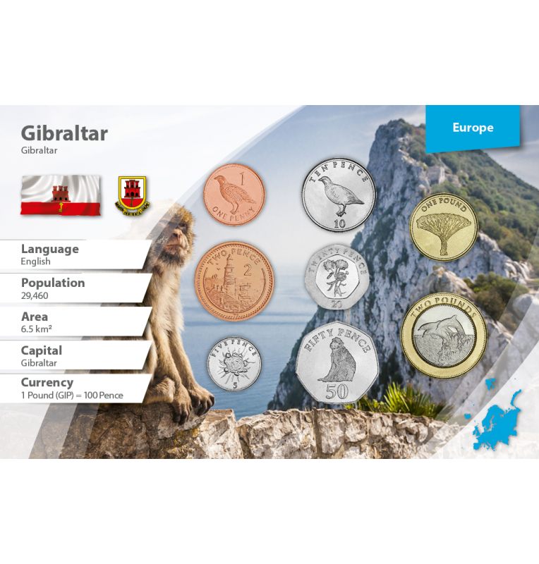 Gibraltar 1, 2, 5, 10, 20, 50 Pence, 1, 2 Pounds 1988-2016 KM 1099, 21, New, New, New, New, New, New