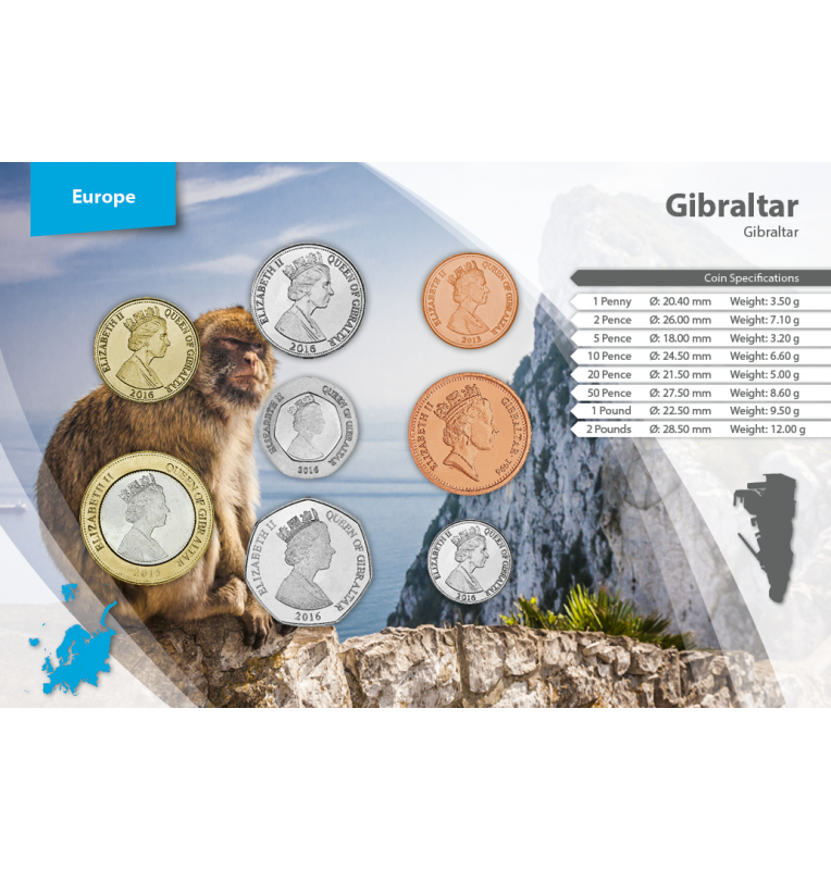 Gibraltar 1, 2, 5, 10, 20, 50 Pence, 1, 2 Pounds 1988-2016 KM 1099, 21, New, New, New, New, New, New