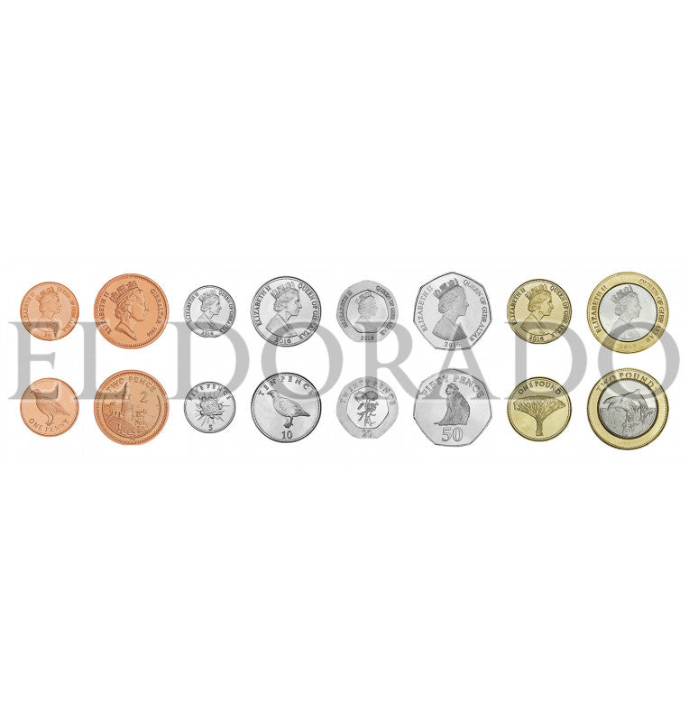 Gibraltar 1, 2, 5, 10, 20, 50 Pence, 1, 2 Pounds 1988-2016 KM 1099, 21, New, New, New, New, New, New